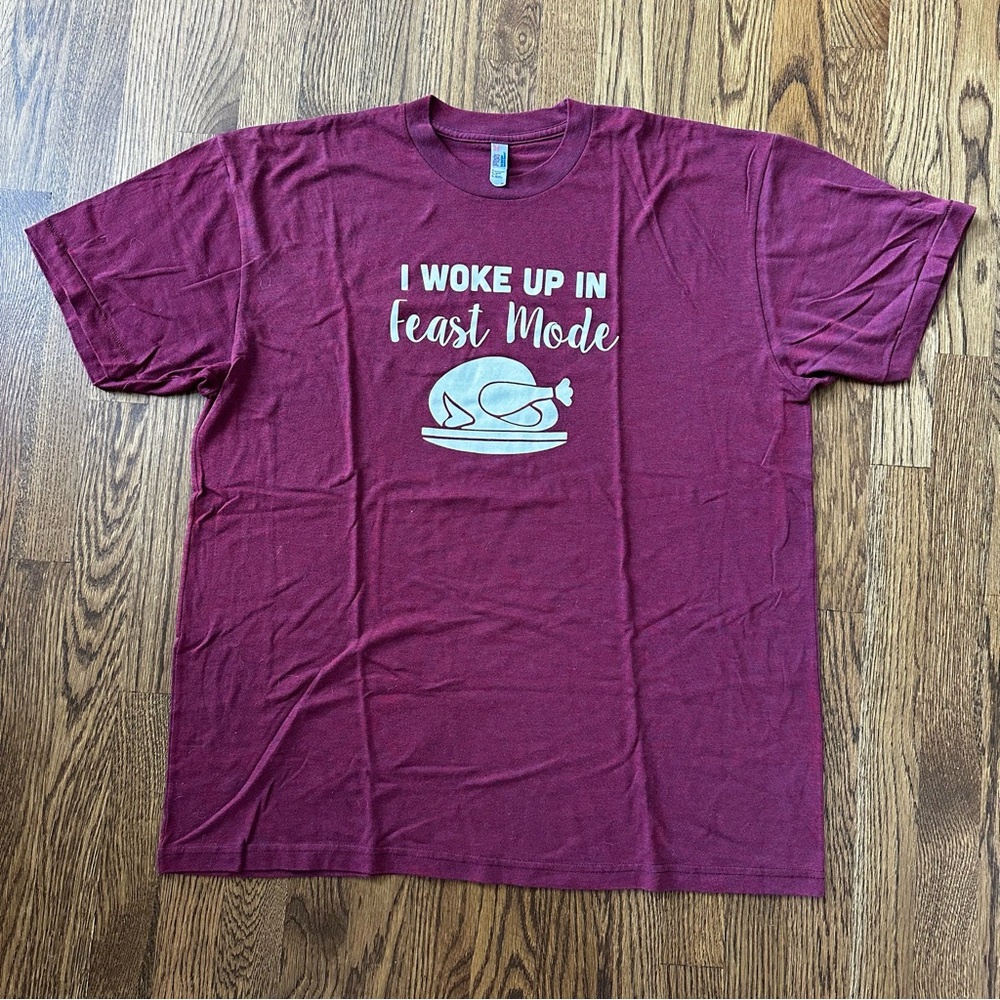 Burgundy Feast Mode Thanksgiving Tee, size XL